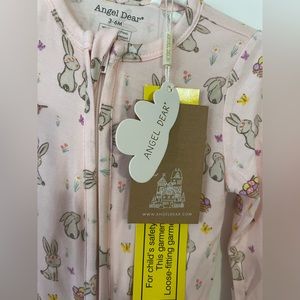 2-WAY RUFFLE BACK ZIPPER FOOTIE PAJAMA SLEEPER IN PINK BUNNIES BY ANGEL DEAR